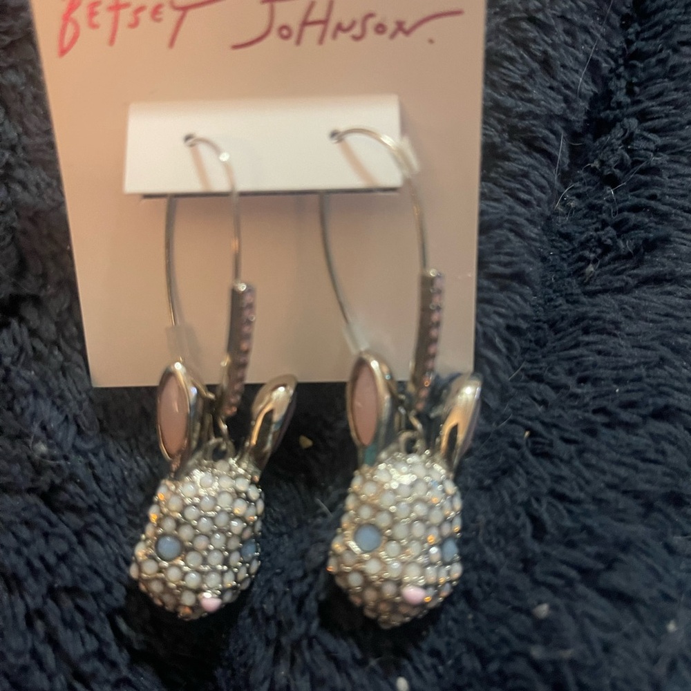 Betsey Johnson Silver Bunny Earrings